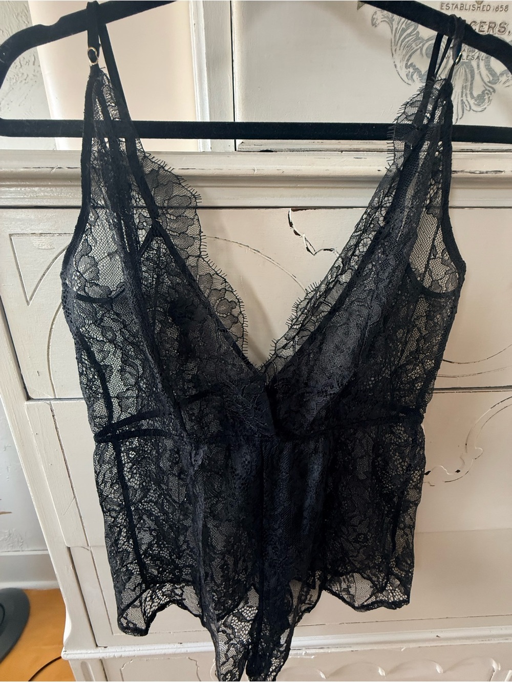 Black Lace V-Neck Camisole Bodysuit - Women's Intimates